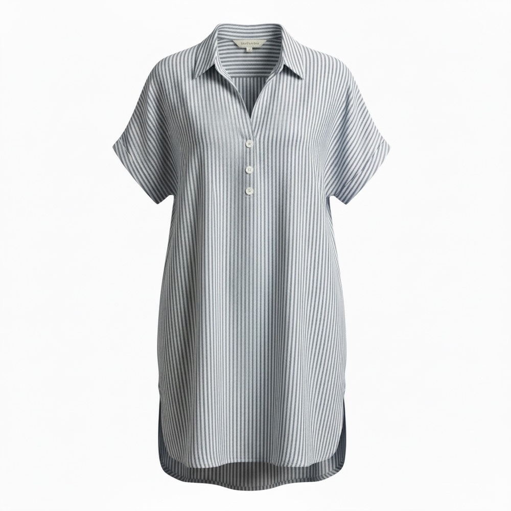 H&M L.O.G.G. Light Blue & White Striped Beach Coverup/Mini Shirt Dress